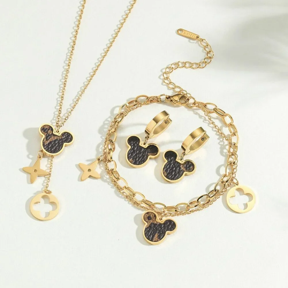Gold Charm Jewelry Set | Necklace Bracelet Earrings‎ | Adjustable | Boutique